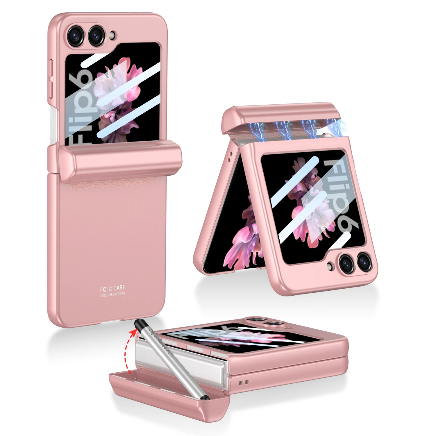 Luxury Magnetic Invisible Pen Slot Slim Matte Phone Case with Screen Film for Samsung Galaxy Z Flip