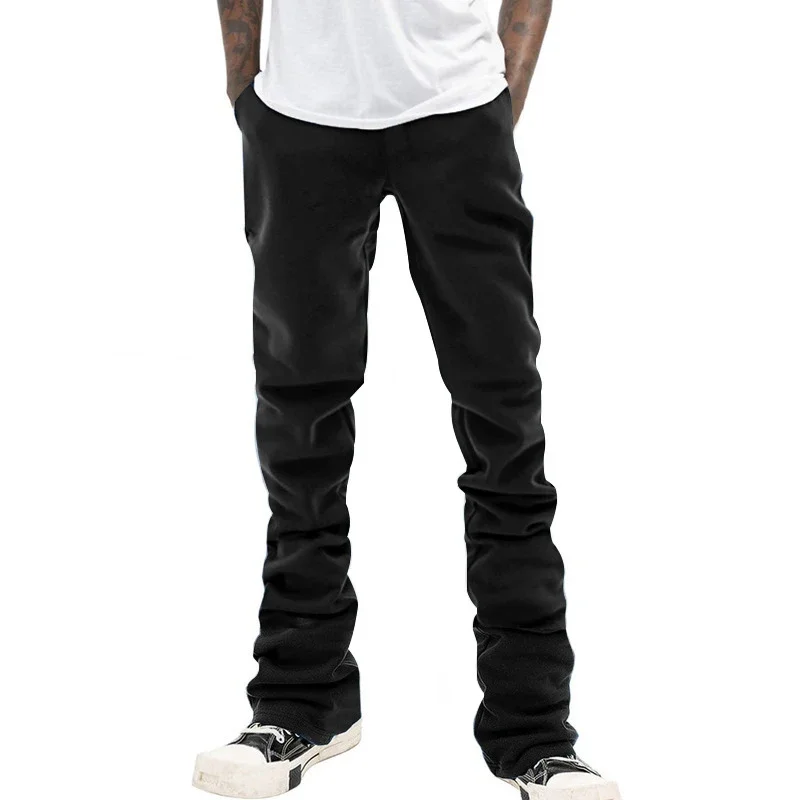 Streetwear Mens Straight Pants Casual Pleated Design Slim Fit Flare Trousers for Men Spring Summer Vintage Drawstring Pants Male