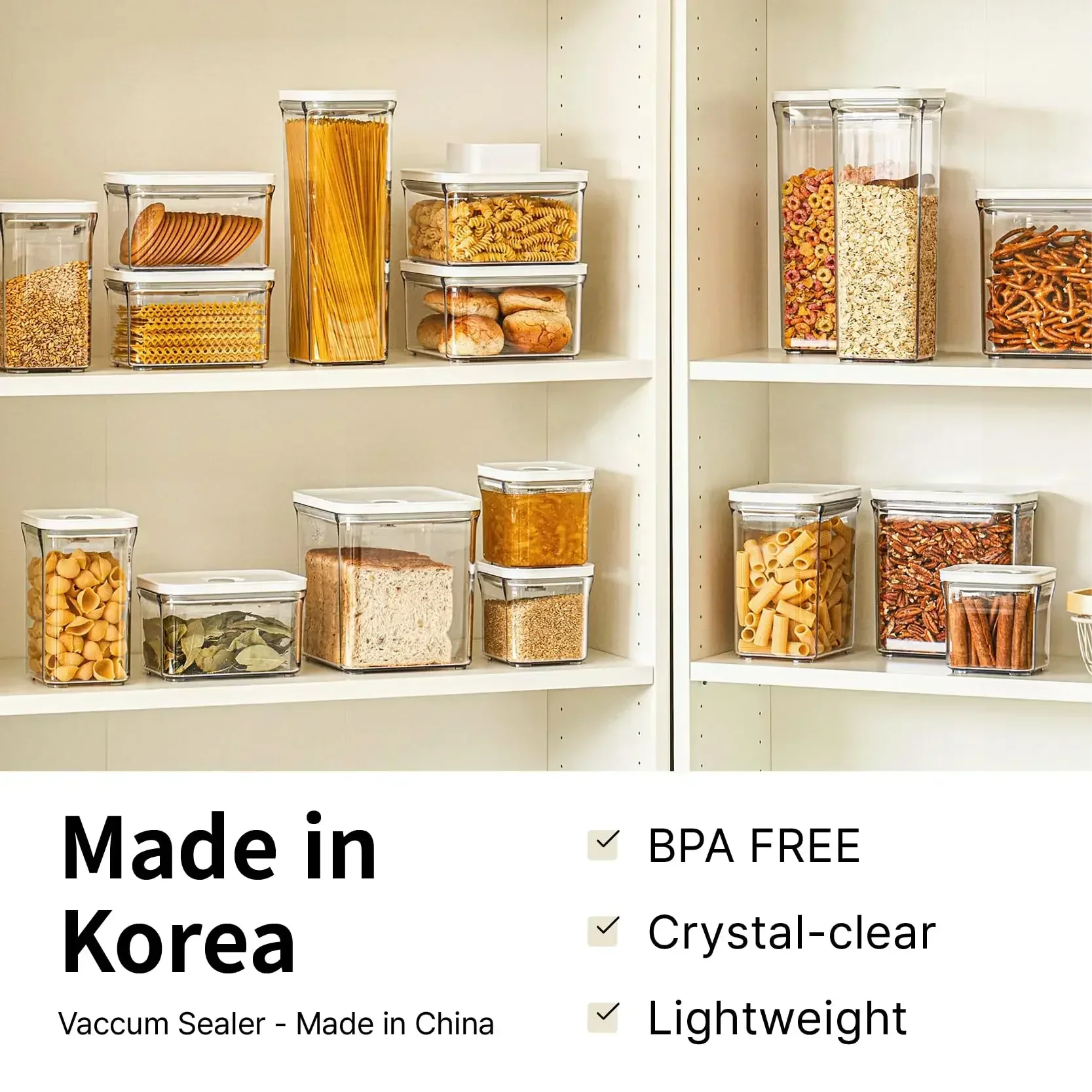 Premium Airtight Food Storage Containers Mega 8P/Set. 7pcs Container and Vacuum Sealer. Smart One-Click Seal Lid, Patented Doubl