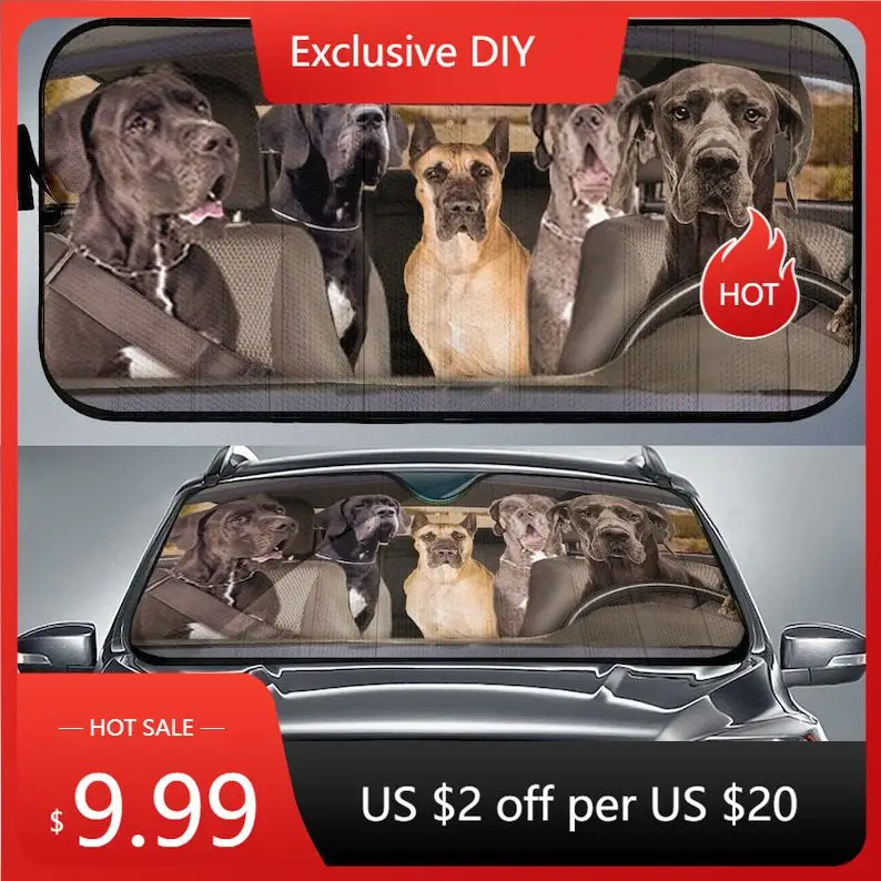 

Great Dane Dogs 5 Auto Sun Shade, Dog Design, Car Sun Shade, Car Decor, Custom Print, Car Accessories, Guardian Dogs, Apollo of