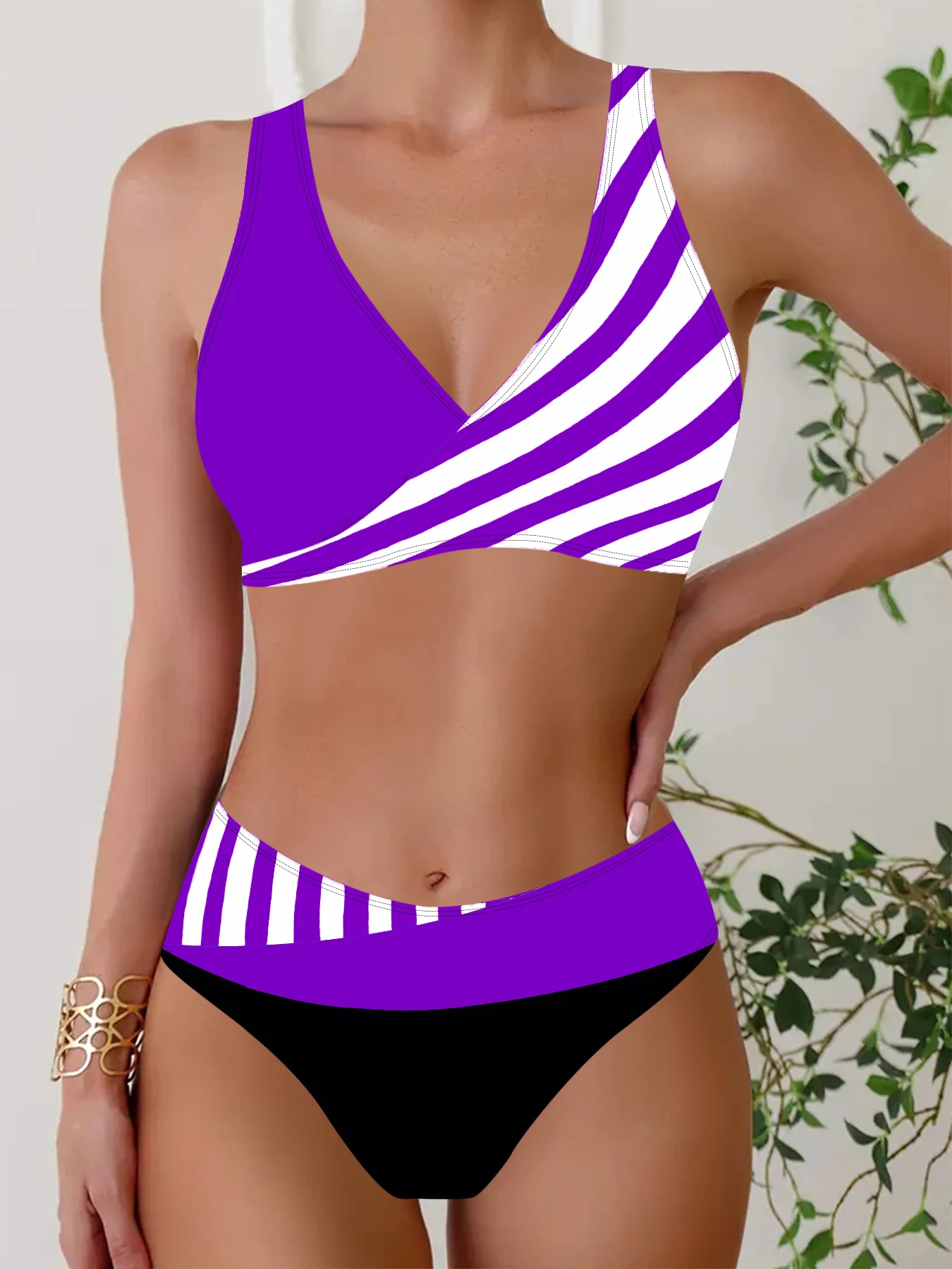 Sexy Women's Fashion Casual Classic Black and White Printed Women's Vacation Two-piece Bikini Set S-5XL 5