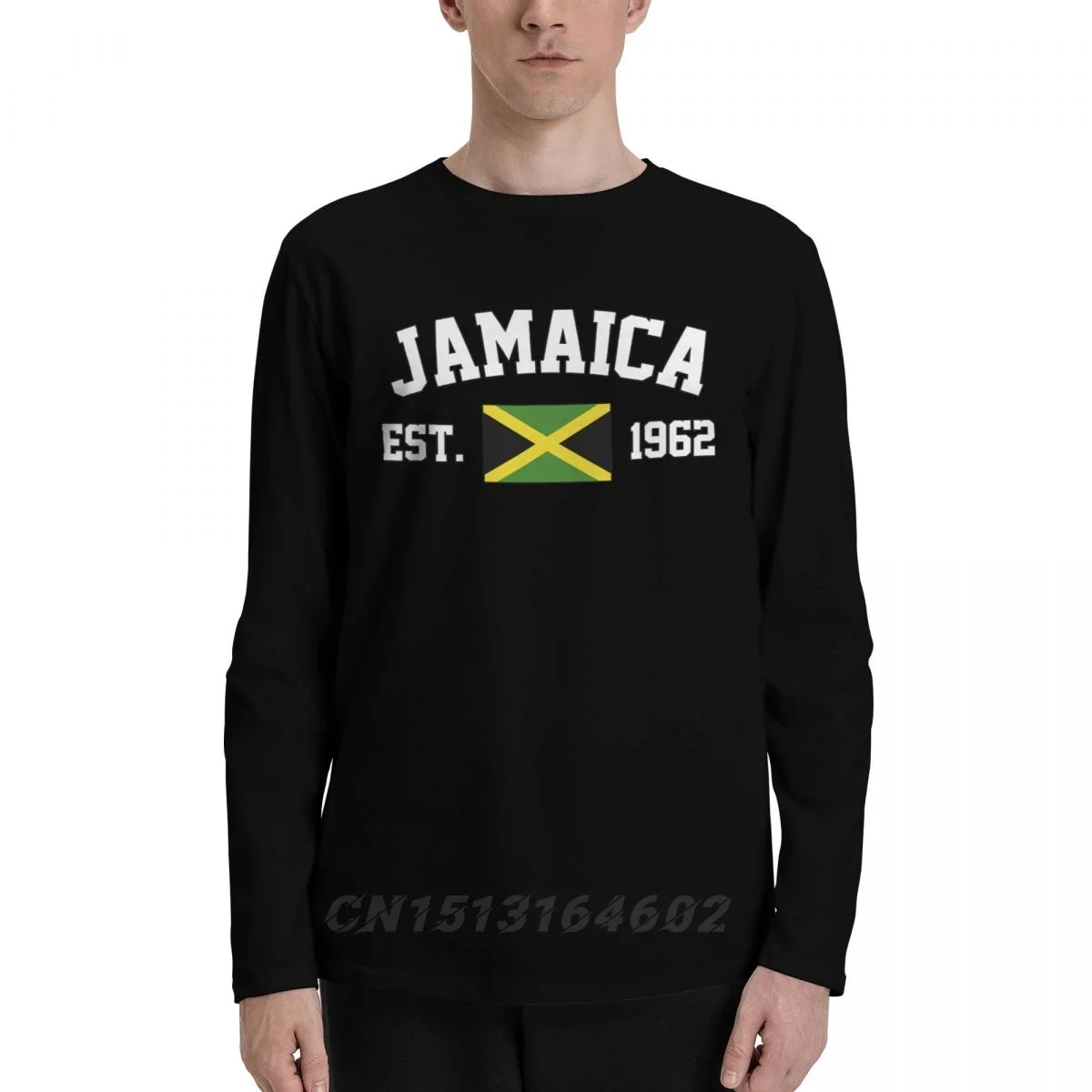 

100% Cotton Jamaica Flag With EST. Year Long Sleeve Autumn T shirts Men Women Unisex Clothing LS T-Shirt Tops Tees