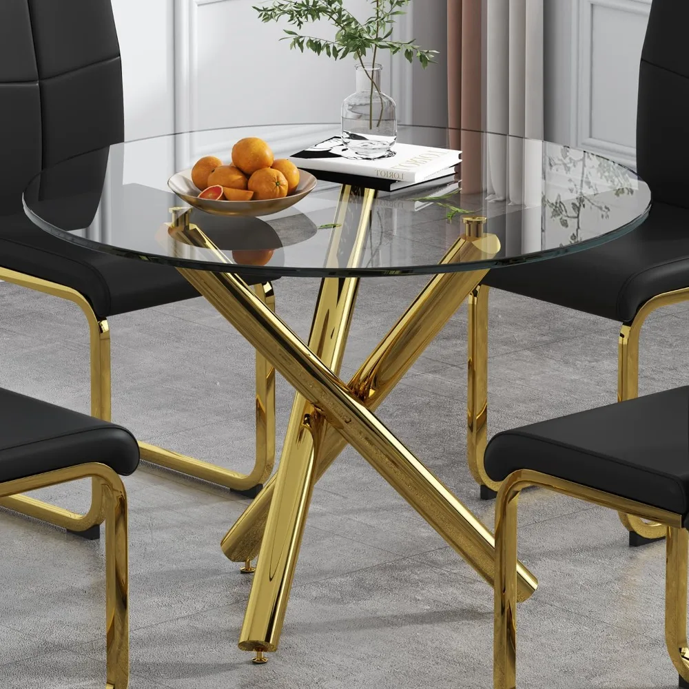 

Round Glass Dining Room Table for 2 to 4 Person Modern Tempered Glass Top, Sturdy Chrome Legs, Adjustable Foot Pads, 39.37 Inch