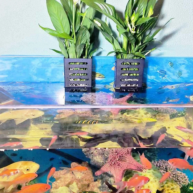 Aquarium Fish Tank Plant Holder with Hooks and Suction Cups for Emersed Plants Suitable for Aquatic Plant Cultivation Decoration