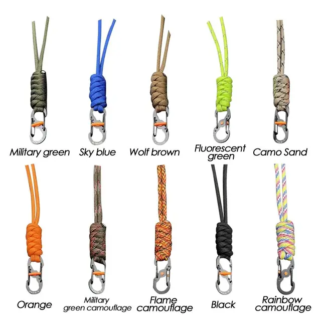 New 10 Styles High Strength Emergency Survival Backpack Paracord Keychain Key Ring Parachute Cord Lanyard 8-Word Buckle 6