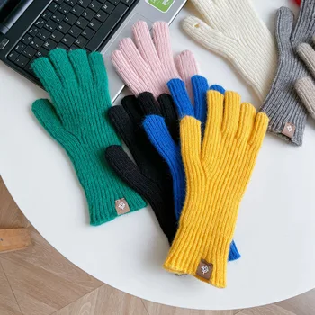 2023 여성용 겨울 니트 장갑, 따뜻하고 부드러운 모직 단색, 귀여운 긴 장갑, 두 구멍 손가락 터치 스크린, 신제품