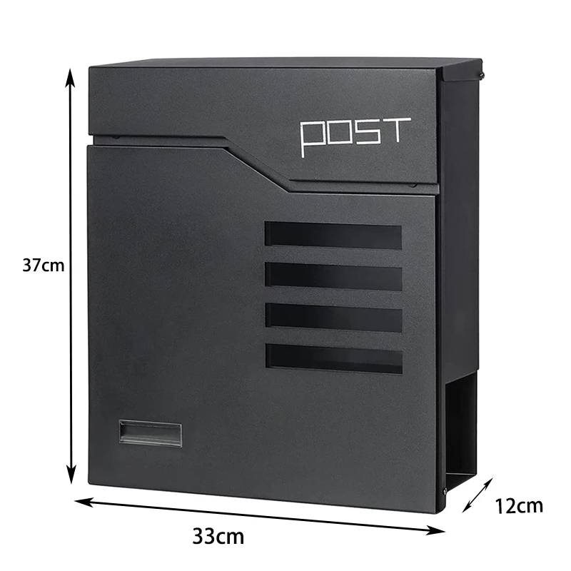 Outdoor Mailbox Post Box with Newspaper Compartment Key Wall-Mounted