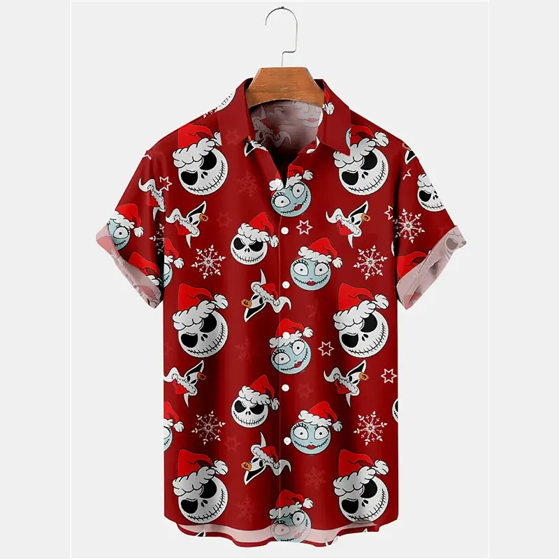 Short Sleeved Shirt Skull Goth Men's Casual Weekend Fall Lapel Top Short Sleeve Shirt Four-Way Stretch Comfortable Christmas Casual Short Sleeved Shirt