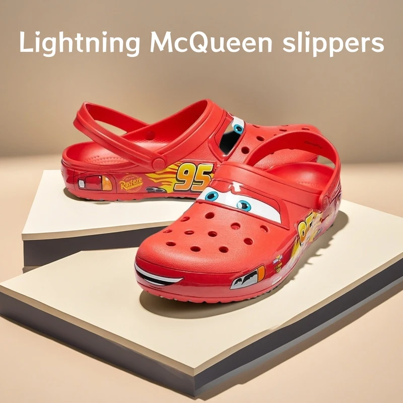 Lightning McQueen Pixar Red Slippers Outdoor Beach Anti Slip Sandals Closed Finger Picking Shoes Disney Home Casual Slipper Gift