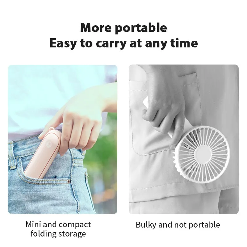 Mini Fan 2 IN 1 Hand Fan Portable USB Rechargeable Small Pocket mini fan rechargeable Battery Operated with Lighting