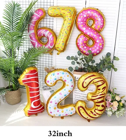 

1set 32inch Candy Digital Foil Balloons Birthday Party Decorations 18inch Donut Helium Globos Baby Shower Sweat Ball Kids Toys