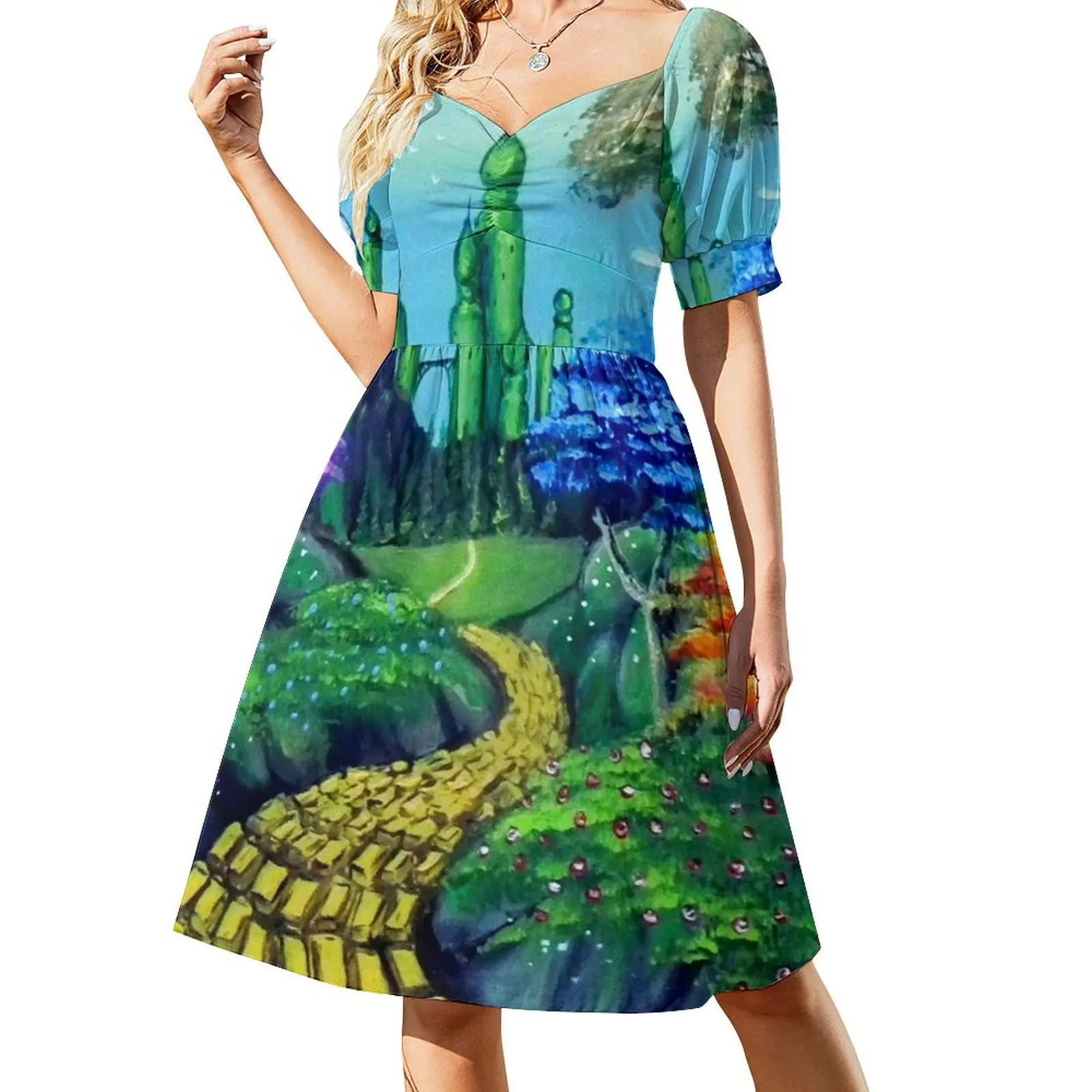 thumbnail image 1 of Camino a la Ciudad Esmeralda Vestido de manga corta vestidos de cóctel Vestidos elegantes, 1 of 7