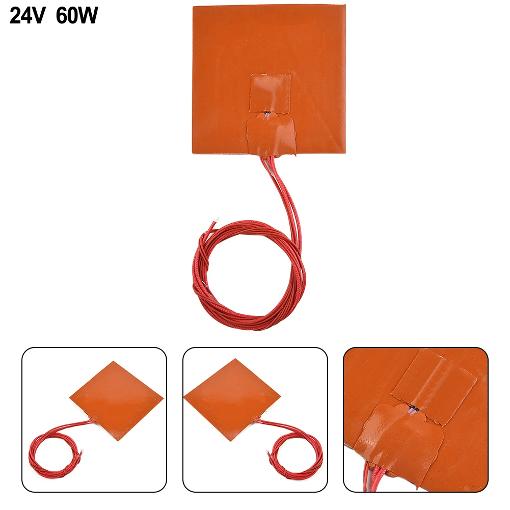 

1PC 24V 60W Silicone Heater Pad Heating Mat 100x100mm Heated Bed NTC 100K Thermistor Silicone Heating Pad For 3D Printers Set