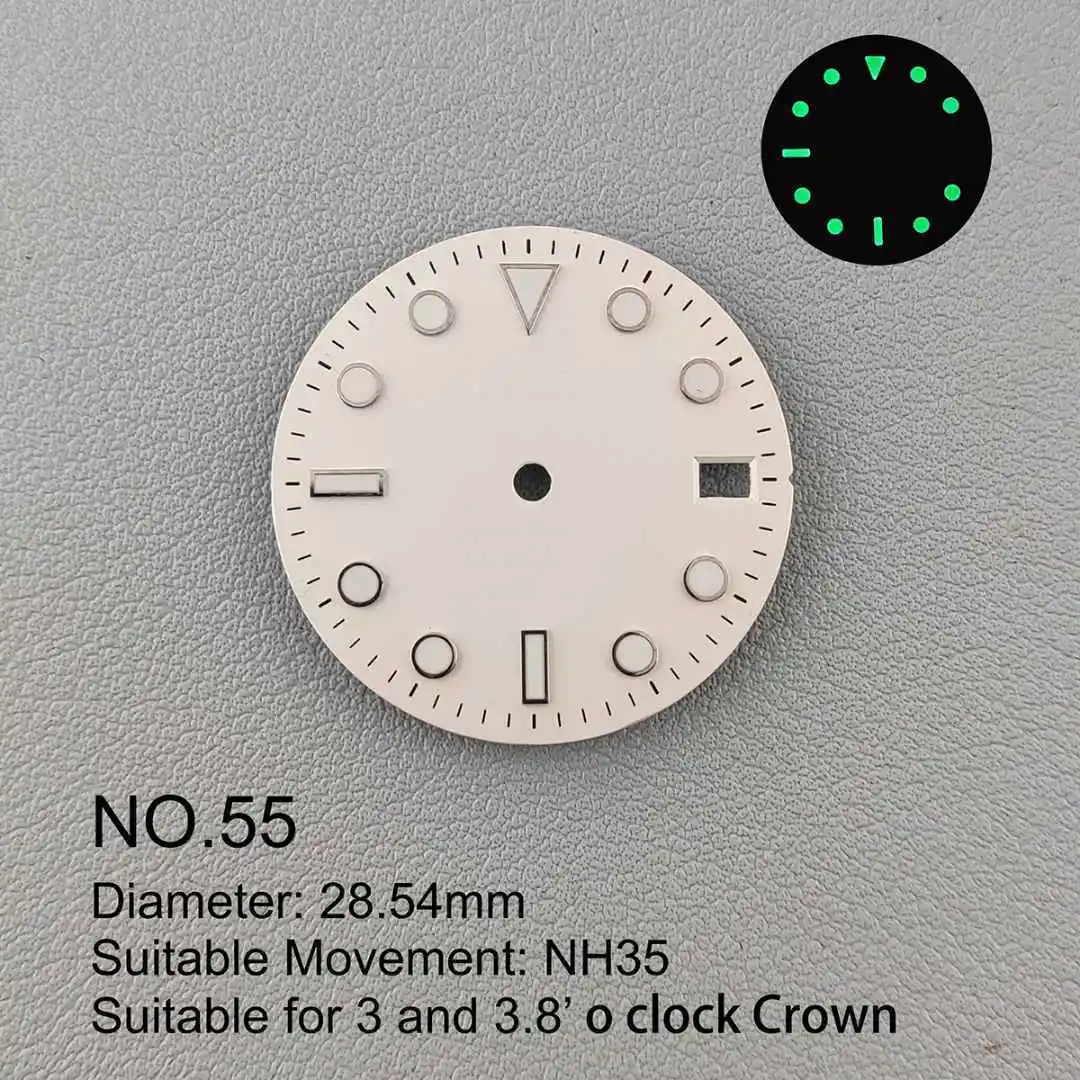 28.5mm Dial Watch Face Fit NH Movement 35 36 Movement Green Luminous Watch Accessories Customizable