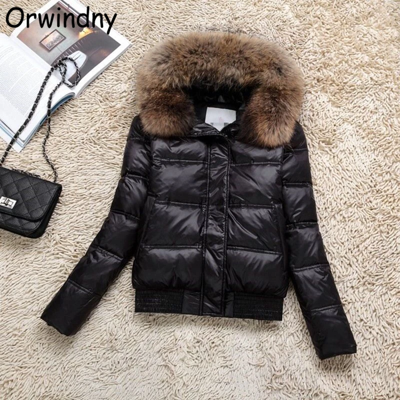

White Duck Down Jacket Winter Snow Wear Warm Coat Large Raccoon Collar Women Clothing Orwindny