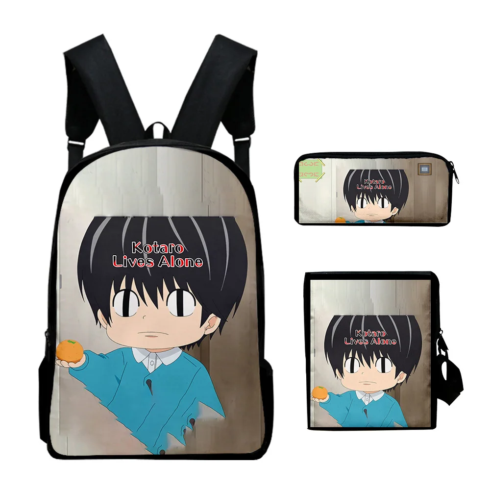 Popular Kotaro Lives Alone Anime 3D Print 3pcs/Set pupil School Bags Laptop Daypack Backpack Inclined shoulder bag Pencil Case