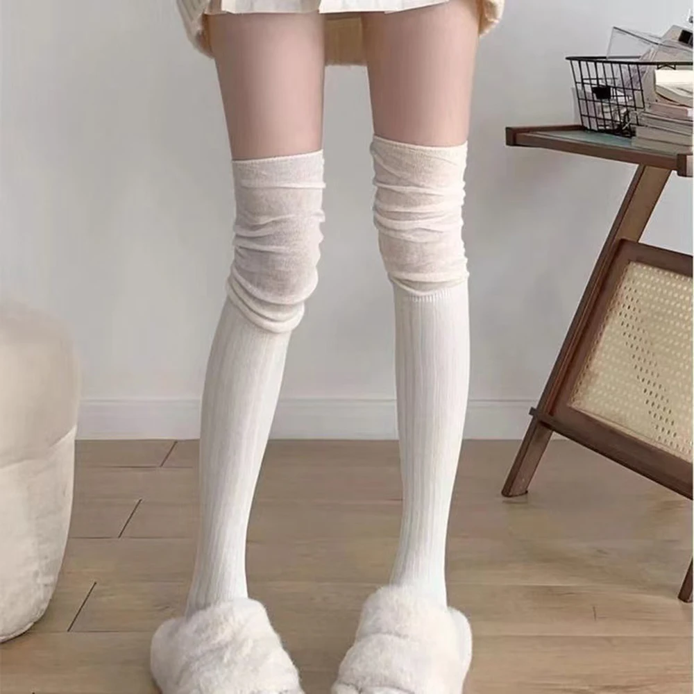 Women's Classic Striped Knee-High Stockings - Fashionable & Versatile Solid Colors