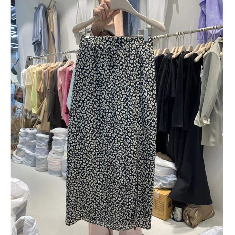 

Leopard Print Midi Skirts Women Straight Elastic High Waist Skirts Korean Vintage Summer Split Skirt Casual Sexy Harajuku N593