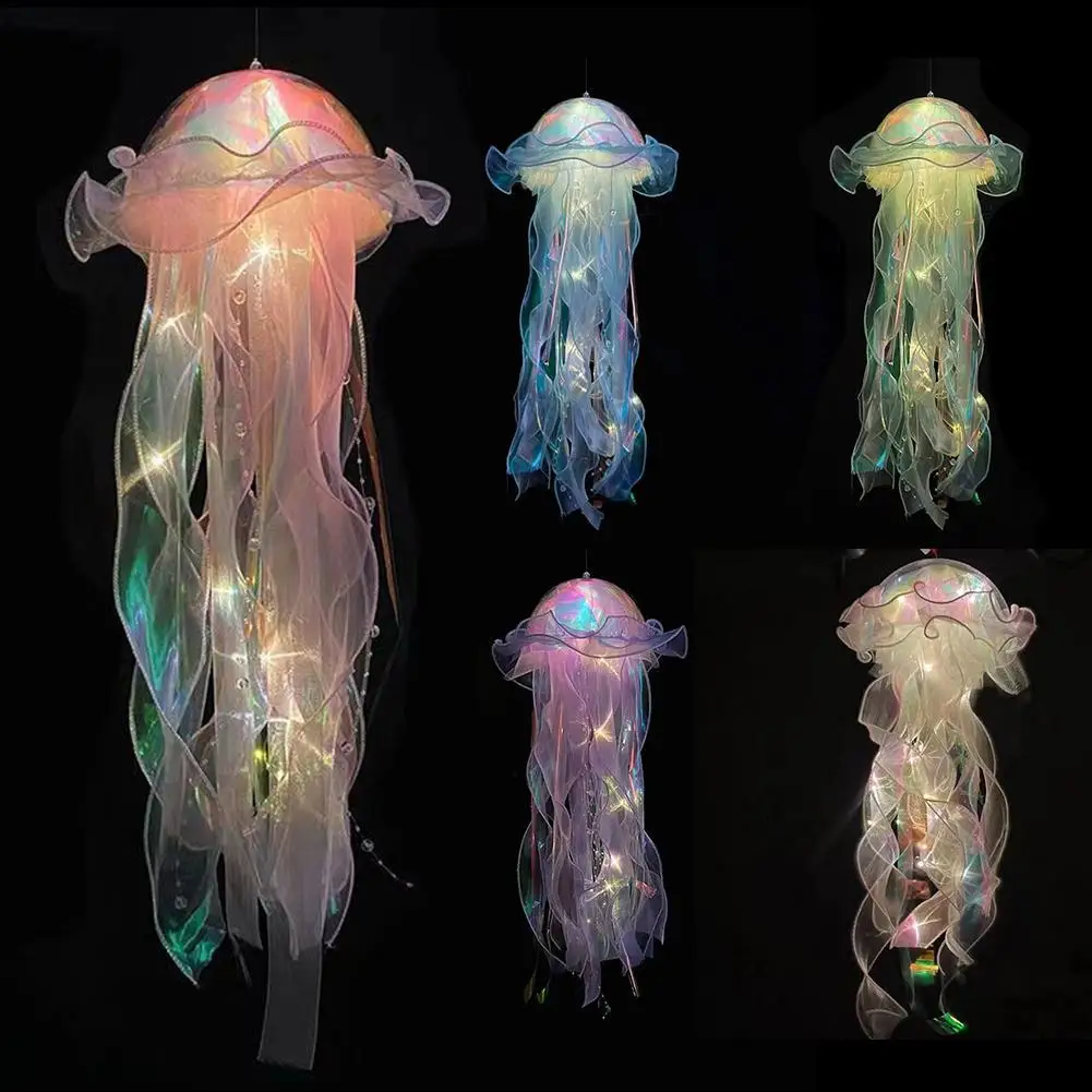 5PCS Jellyfish Lamp Portable Flower Lamp Jellyfish Wind Chimes Bedroom Night Light Hanging Lantern Home Decoration Birthday Gift 4
