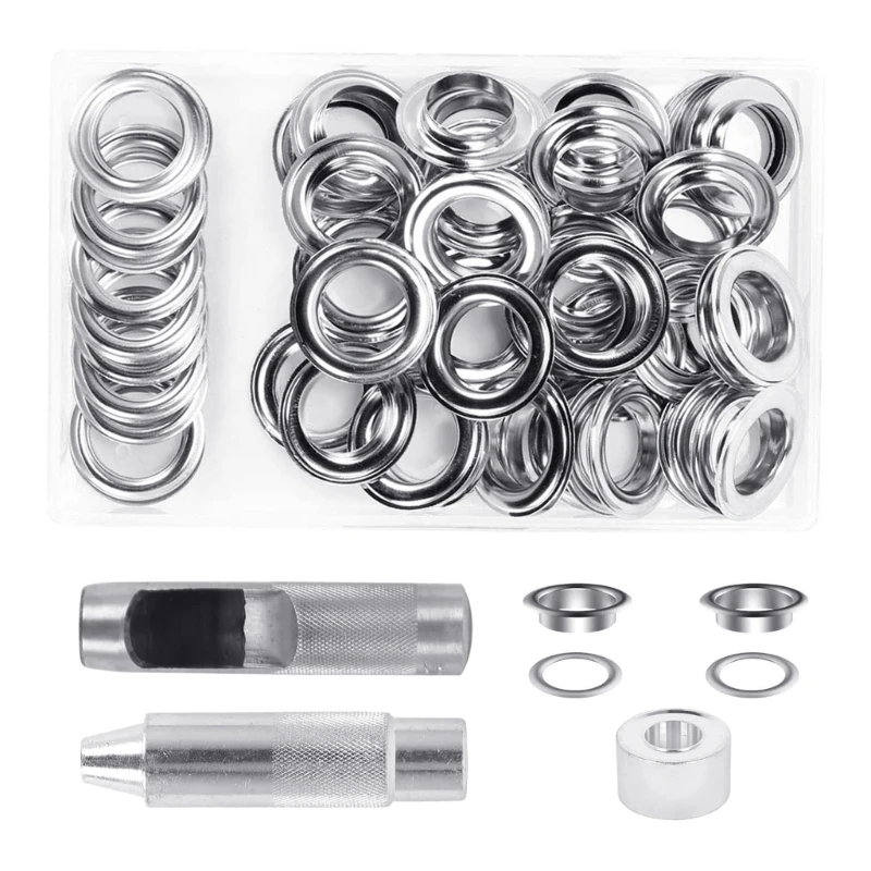 

Q1JB 50 Sets 20mm Grommet Eyelets Assortment Kits with Tool Storage Box Metal Eyelets Kits for Leathers Fabric Belt Clothes