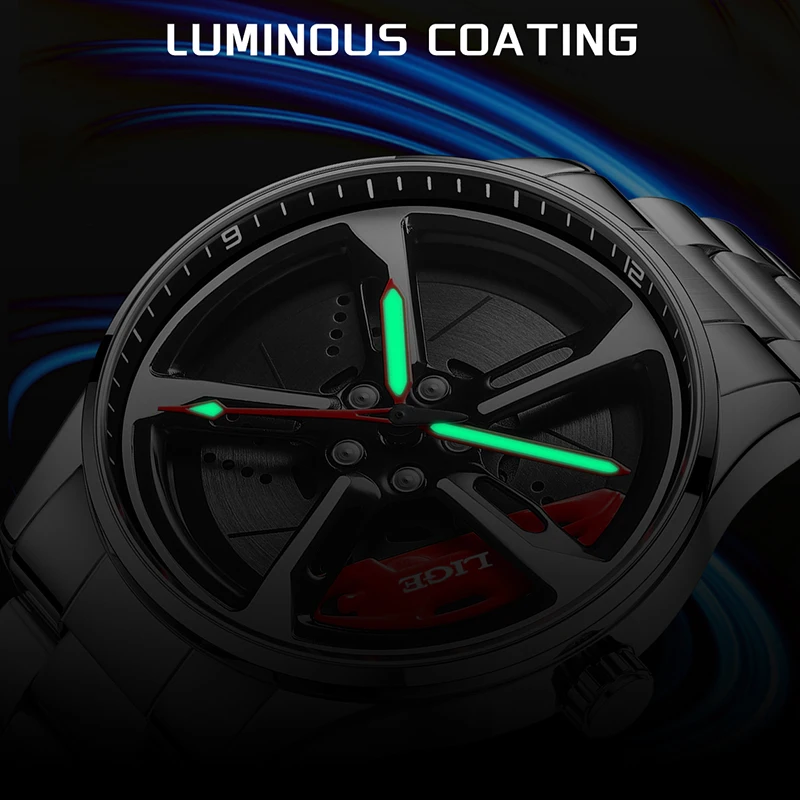 LIGE New Sports Mens Car Wheel Watches Business Waterproof Quartz Watch For Men Stainless Steel Hub Wheel Dial Design Watch Men