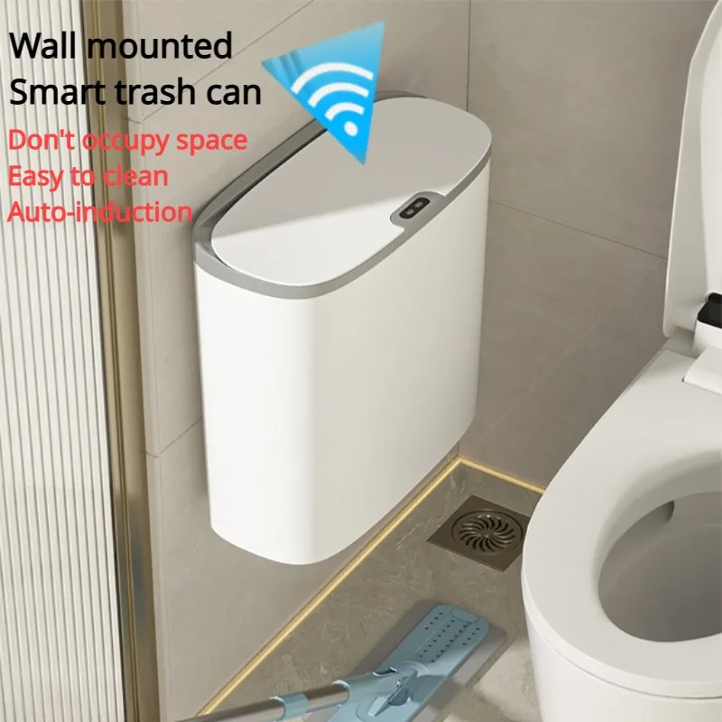 14L Bathroom Smart Trash Can Wall Mounted Waterproof Garbage Bin Automatic Sensor Wastebasket Narrow Dustbin for Kitchen Sb863329adbf24770926a2ccbacf179f1F