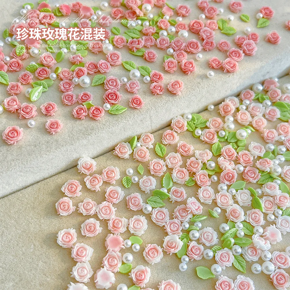 30pcs 3D 혼합 크기 진주 수지 꽃 장미 네일 매력 액세서리 핑크 로즈 레드 네일 아트 럭셔리 Decoratons 용품 부품 DIY
