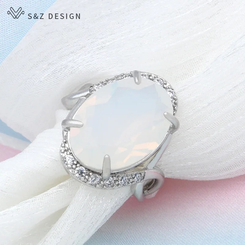 S&Z DESIGN New Fashion Luxury Egg Shape Oval Cubic Zirconia Rings For Women Wedding Party Trendy 585 Rose Gold Color Jewelry