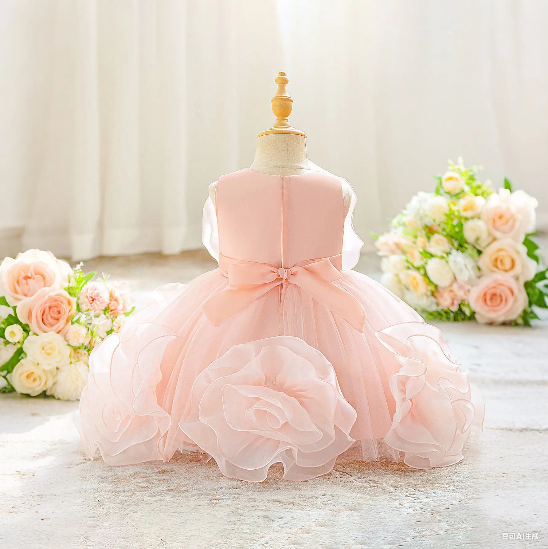 Toddler Girl 1st Birthday Party Gown Baby Girl Stage Performance Costume Summer Little Girl Pink Gown Luxury Photography Sets 5