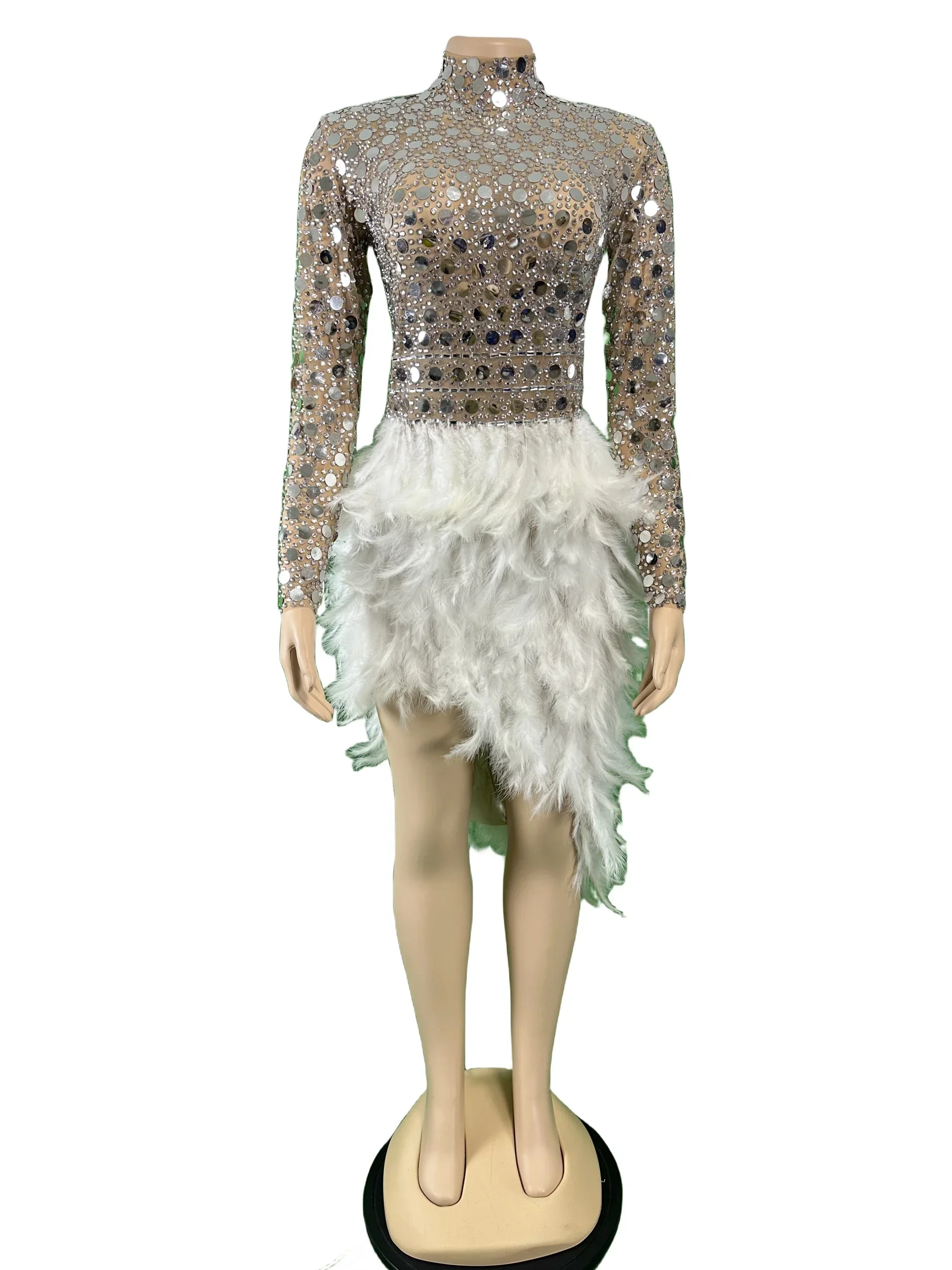 

Shining Silver Women Rhinestone Dress Sequins Birthday Stage Wear Singer Drag Queen Outfit Performance Costume Rave Carnival