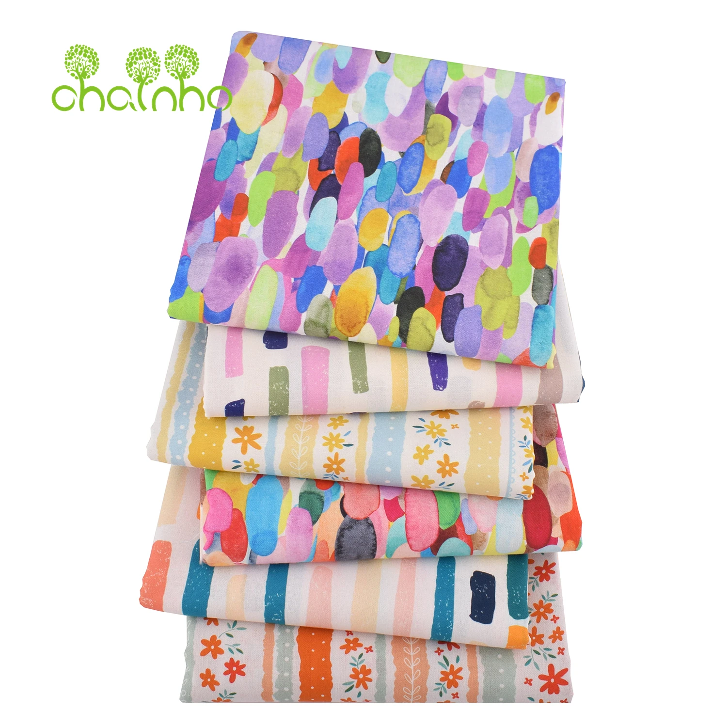 Chainho,Printed Plain Weave Poplin Cotton Fabric,DIY Quilting Sewing Material,Patchwork Cloth,Floral Series,2 Sizes,15PC231