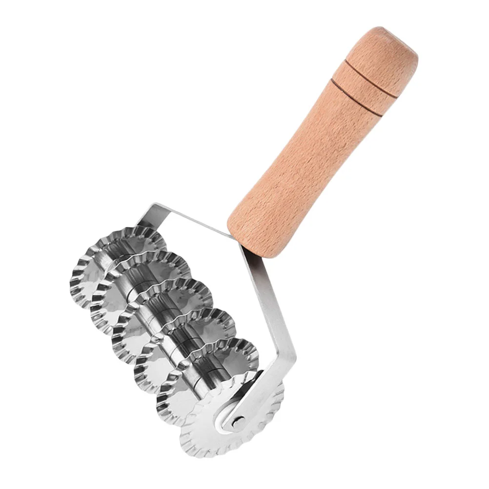 Ergonomic Wood Handle Noodle Cutter Stainless Steel Dough Cutter Lattice Roll Cutter Kitchen Supplies Pizza Tool Baking Equipment