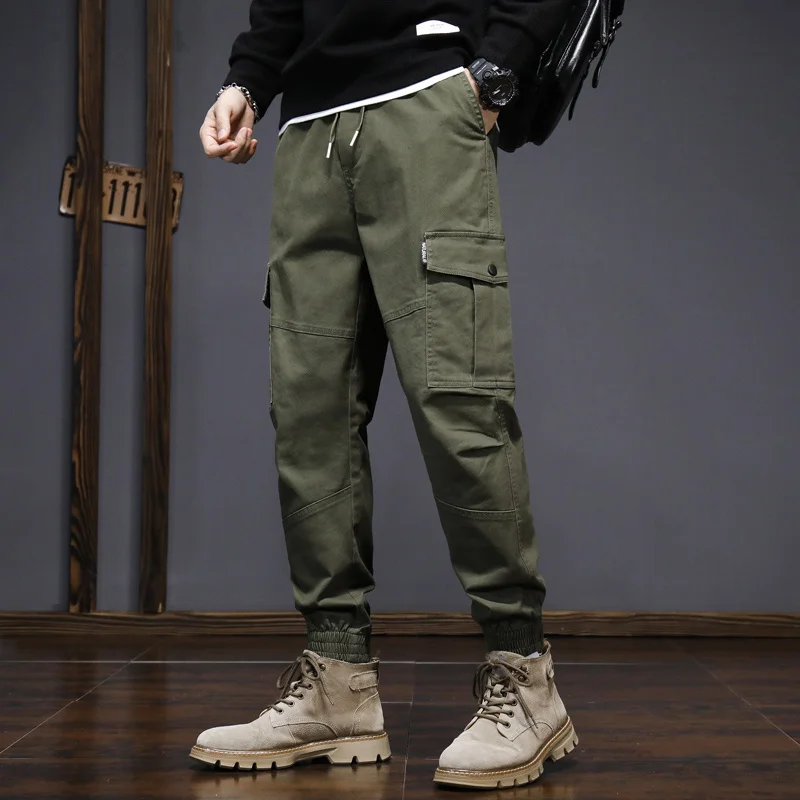 

Casual Men's Solid Full-Length Cotton Cargo Pants Spring Autumn Hip Hop Streetwear Jogger Plus Size 6XL Drawstring Waist Trouser