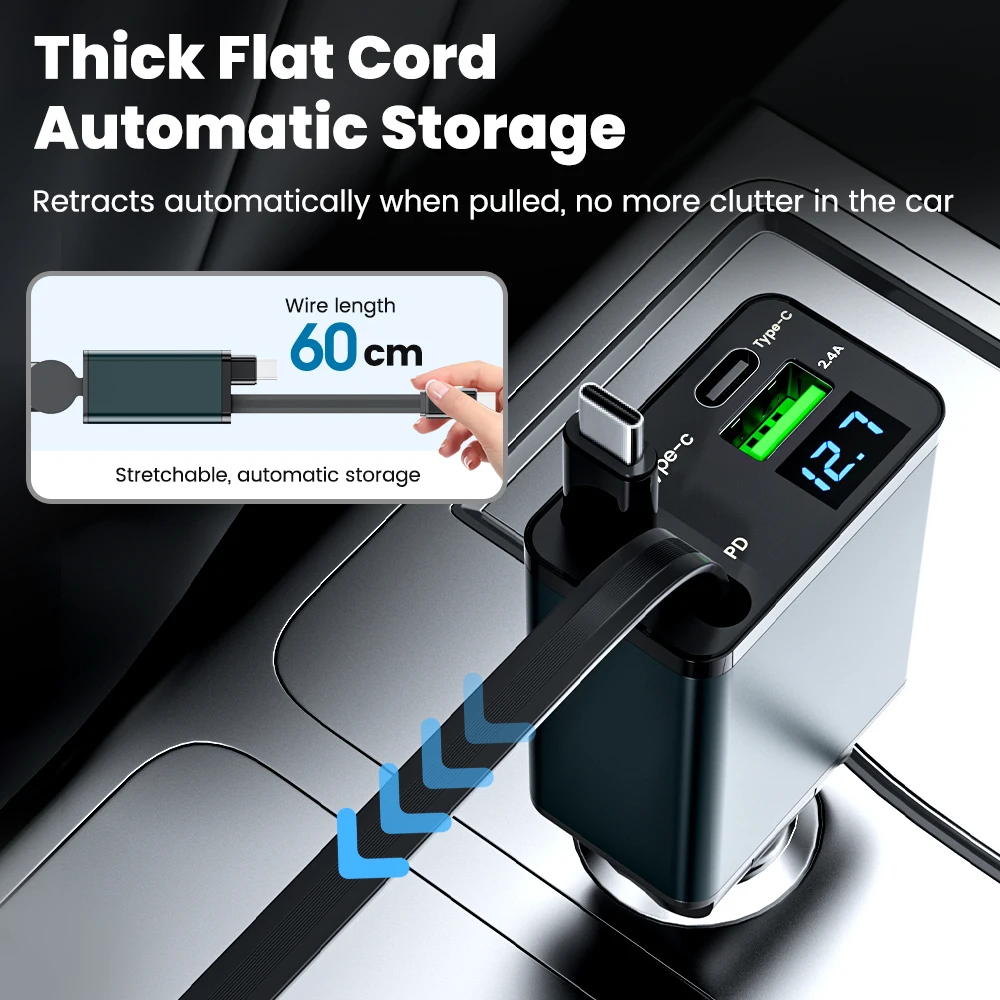 Elough 4 في 1 75 واط شاحن سيارة مع قابل للسحب نوع...