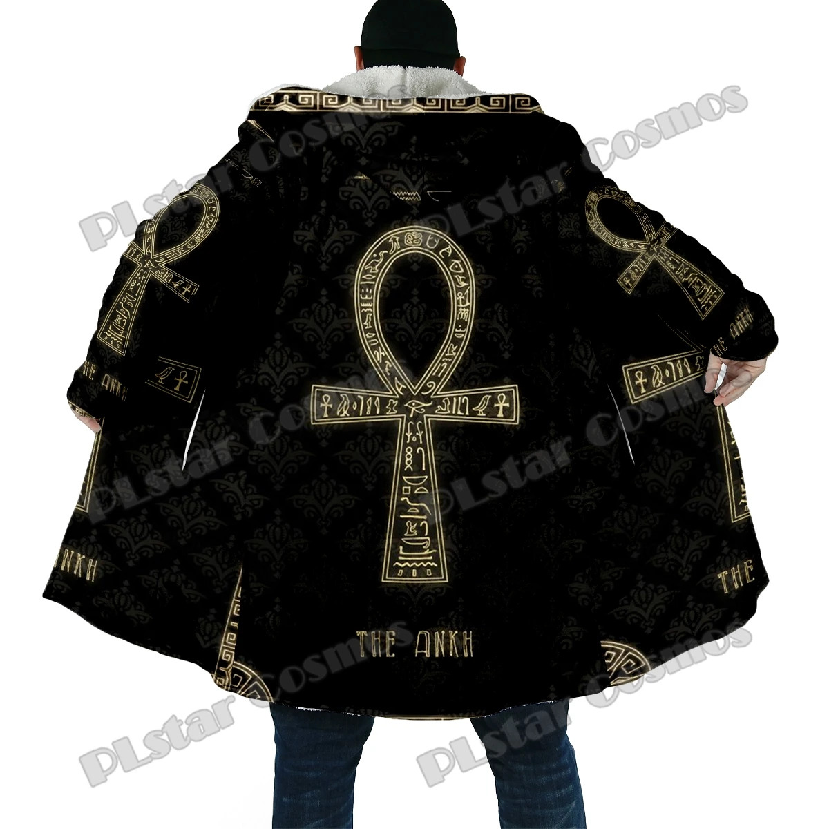 Winter Fashion Men cloak Ancient Egypt Ankh And Skull 3D Printed Thick Fleece Hooded Cloak Unisex Casual Warm Cape Coat DP37