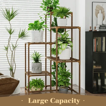 Bamworld Plant Stand Indoor Shelf Outdoor Corner Table 7 Pots Holder for Living Room Multiple Plants Patio Balcony Garden Decor 6