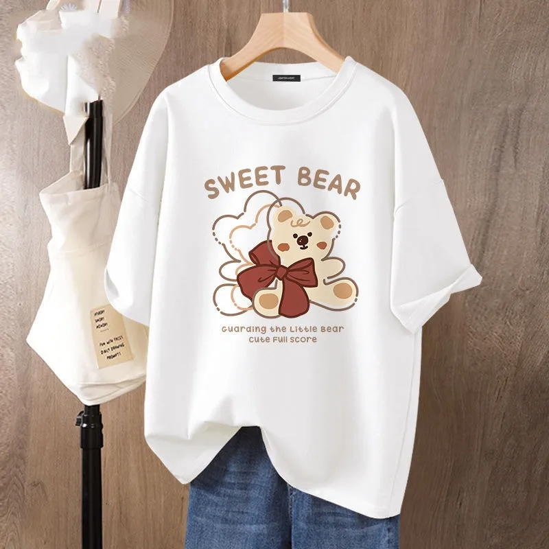 

Женская одежда с мультяшным принтом, базовая футболка с буквенным принтом, винтажные Свободные повседневные пуловеры с круглым вырезом, летняя модная футболка с коротким рукавом