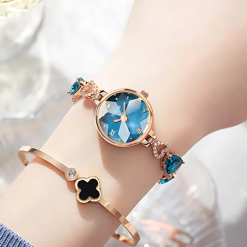 DOM Ladies Watch Quartz waterproof fashion casual blue eco-friendly bracelet Diamond cut Mirror surface G-1766G-2M