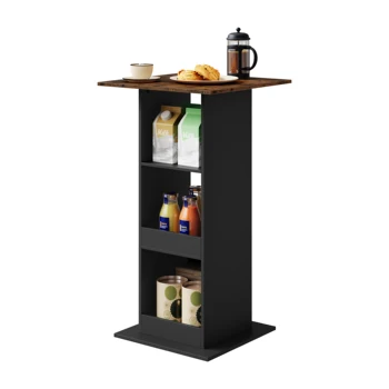 WOLTU Tavolo da bar in legno Tavolo da bistrot marrone rustico con 3 ripiani Tavolo da bancone quadrato per cucina Sala da pranzo Altezza casa 112 cm 1