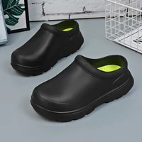 Black Thick-Heeled Men's Chef Shoes Slip-On Kitchen Workwear Casual Sports Style Synthetic Leather Low Cut round Toe Shoes