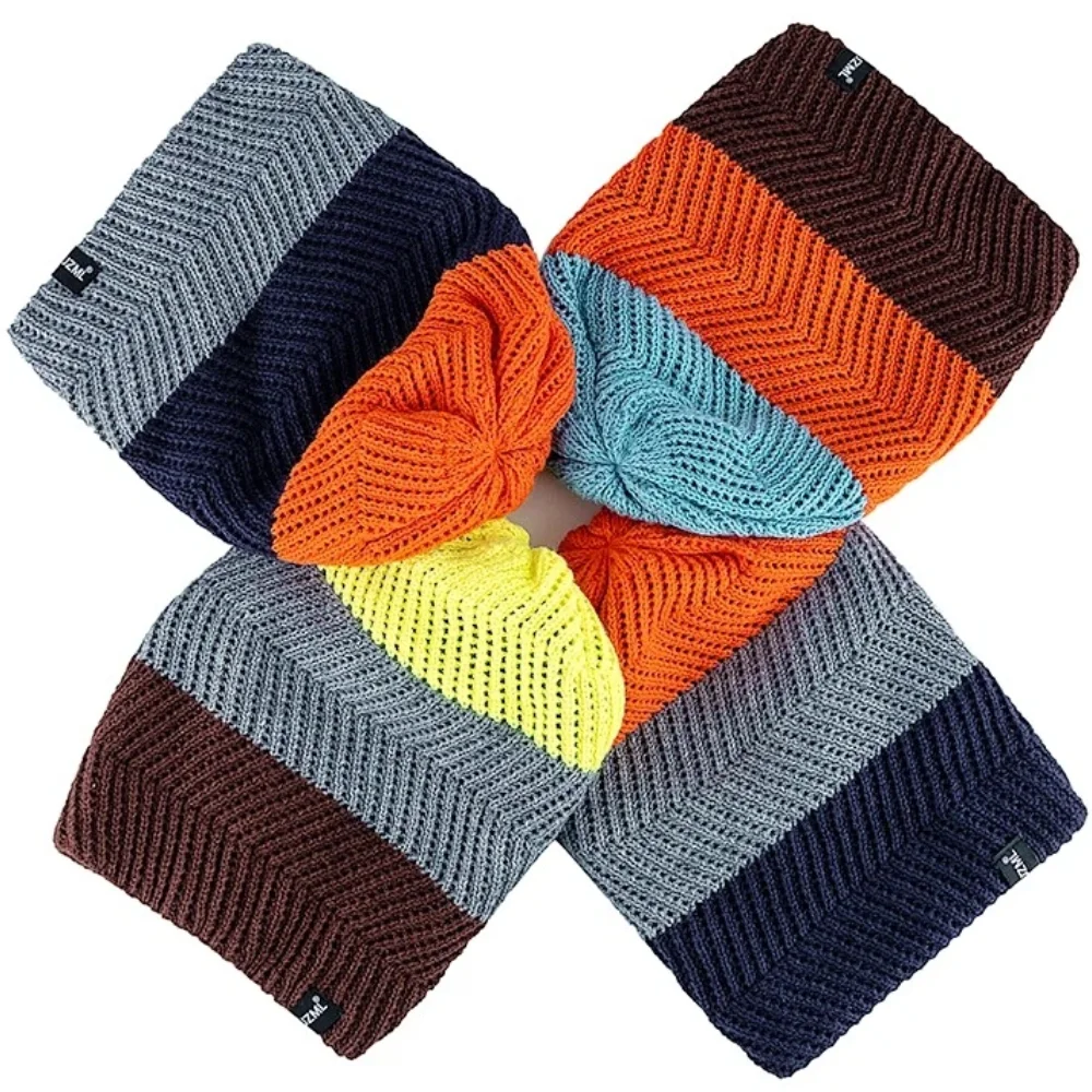 Neue Unisex JZML Label Beanie Mütze Bunte Streifen Wintermütze Lässige Gemütliche Strickmützen Outdoor Skifahren Sportmütze – Detail 14