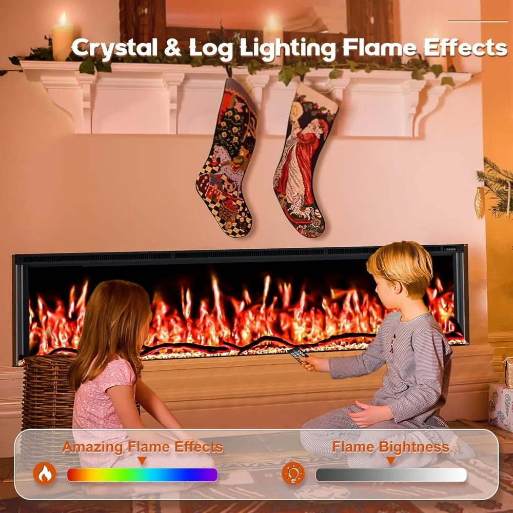 3 Sided Electric Fireplace Inserts, 80 inch Eletric Fire Place Heater, Modern Built in Wall Fireplace with Realistic Led Flame 4