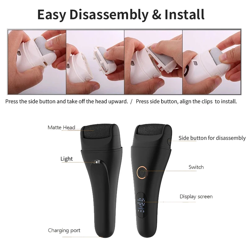 NEW Electric Foot Callus Remover Professional Foot Pedicure Machine Tools Rechargeable Heel Cracked Dead Skin Scrubber 3 Heads