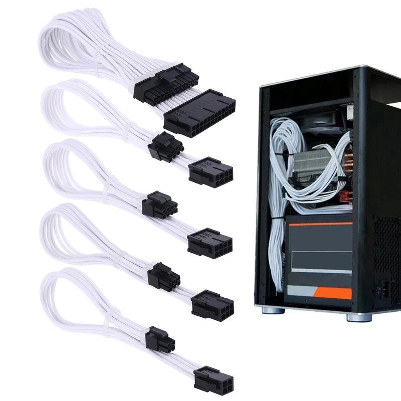 Cabo de Extensão de Manga de 30cm Cabo de Alimentação de 24 Pinos a tx Eps Pinos Pci-e Gpu 8pin Cpu 6-pin Pcie Pinos Cpu com Pentes 18 Awg - Imagem 6