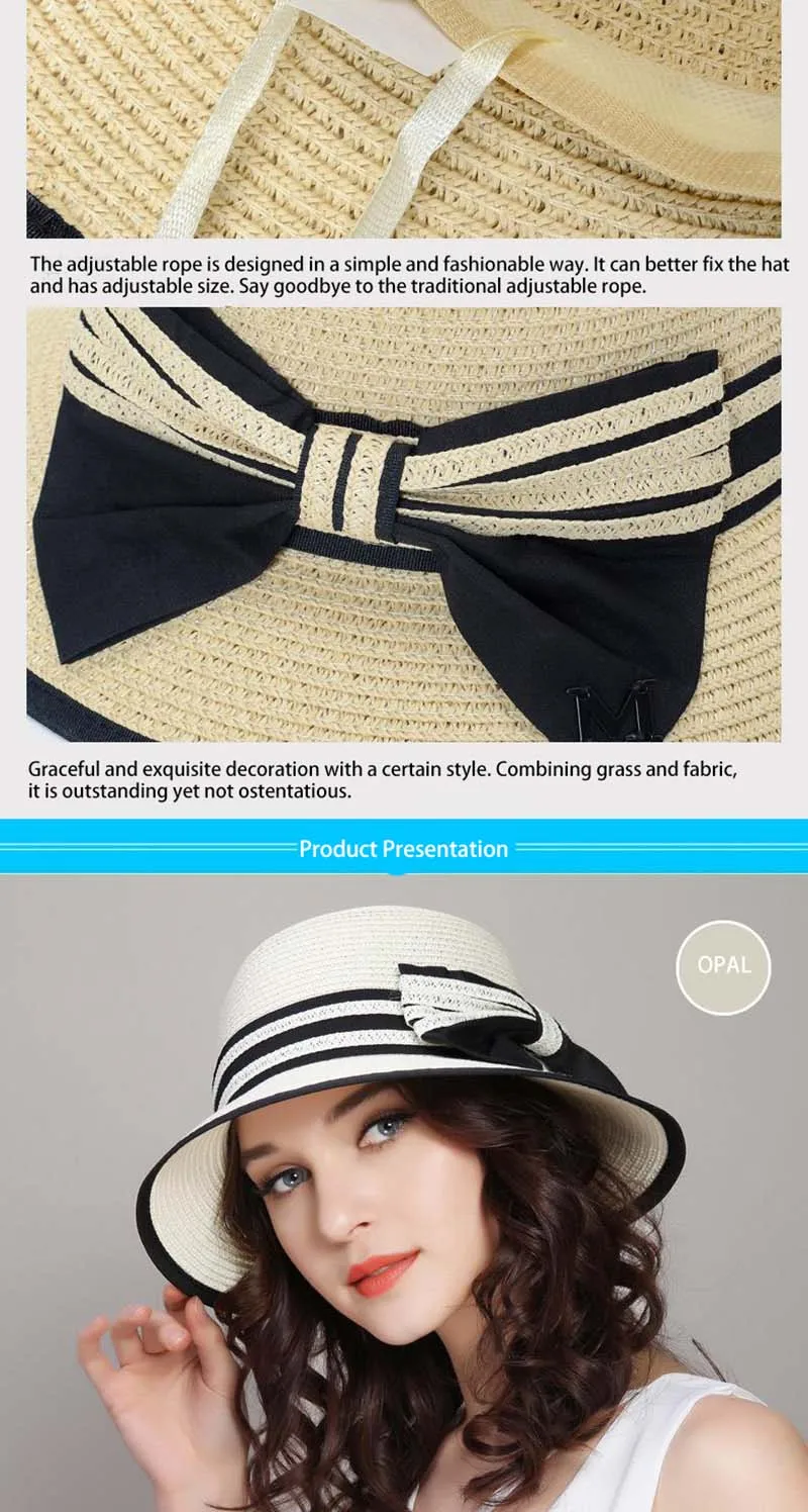 Sombreros de ala ancha para mujer, sombreros de paja para el sol, sombreros de playa para niña, sombreros de paja para viajes al aire libre, sombreros casuales con lazo_voghion.com