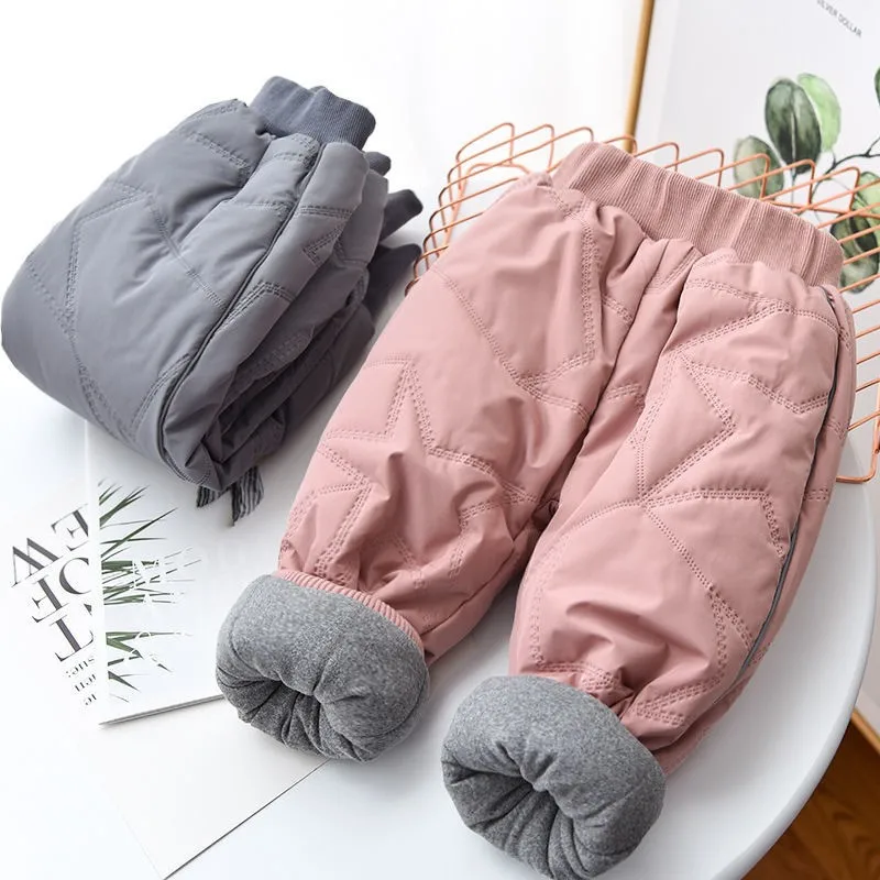 

1-6 Y Girls Four Layers Padded Pants Winter Children Boys Thick Ski Pant Kids Fleece Warm Heavy Cotton Trousers Casual Clothing