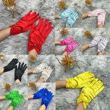 

Multi-colored Stretch Satin Gloves For Children Birthday Party Dress Girls Wedding Gloves Kids Finger Pearl Bow Gloves