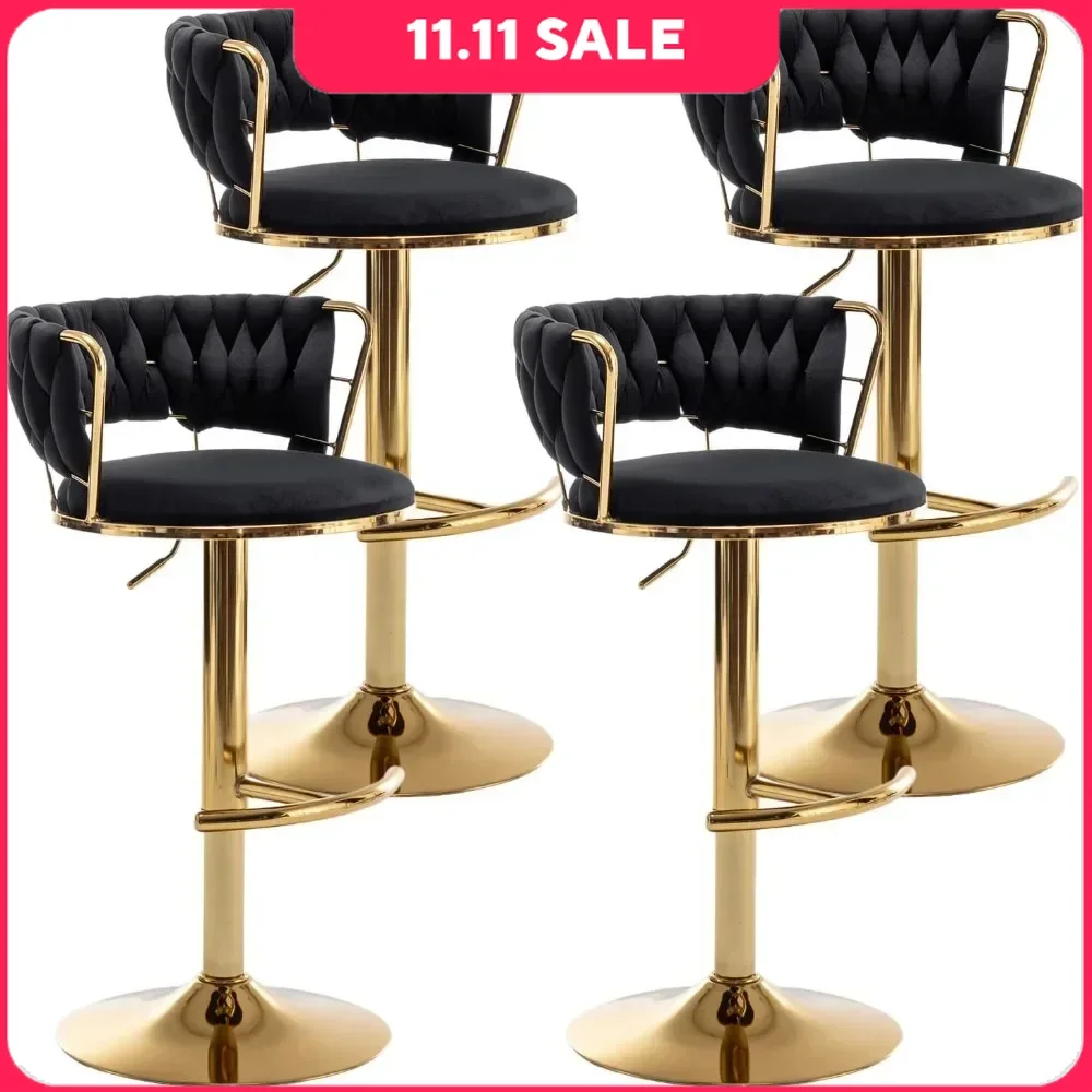 Bar Stools Set of 4 with Low Back, 360 Rotation, 300LBS Weight Capacity Available for All-weather Use, Bar Chairs bar chairs