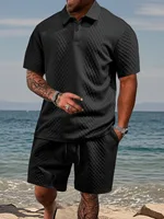 Polo de sport décontracté pour hommes, avec revers, chemise et Short à manches courtes, costume Texture Jacquard, nouvelle collection été 2025 5