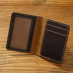 Vintage Genuine Leather Bifold Card Holder Wallet with ID Window (Coffee)